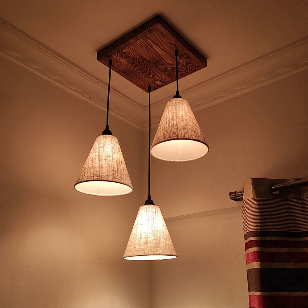 Hanging Light, Hanging Light with Dark Brown & Beige Color, Hanging Light in Wood, Hanging Light for Living & Dining Area, Hanging Light - IM14049