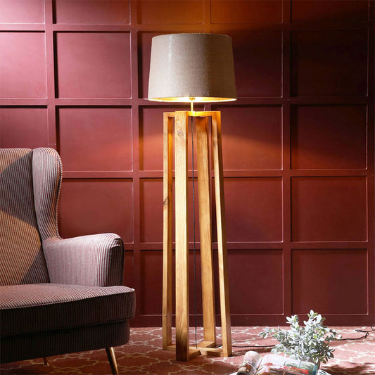 Floor Lamp, Floor Lamp with Brown & Beige Color, Floor Lamp in Wood, Floor Lamp for Living & Bedroom Area, Floor Lamp - IM14051