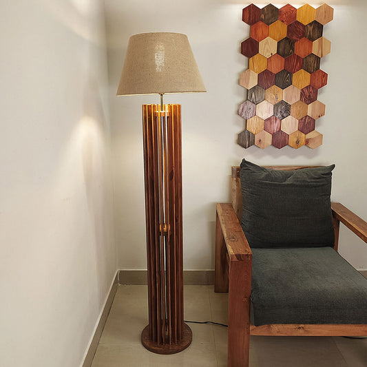 Floor Lamp, Floor Lamp with Brown & Beige Color, Floor Lamp in Wood, Floor Lamp for Living & Bedroom Area, Floor Lamp - IM14061