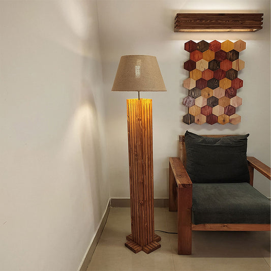 Floor Lamp, Floor Lamp with Brown & Beige Color, Floor Lamp in Wood, Floor Lamp for Living & Bedroom Area, Floor Lamp - IM14064