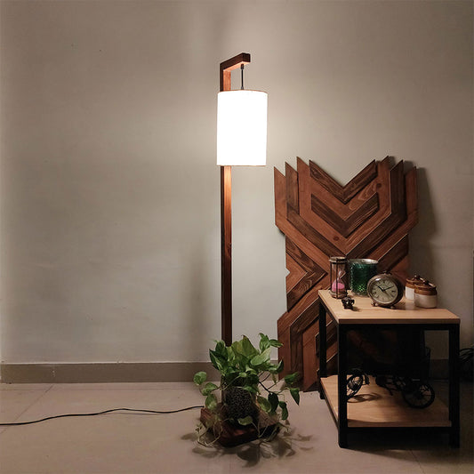 Floor Lamp, Floor Lamp with Brown & Off White Color, Floor Lamp in Wood, Floor Lamp for Living & Bedroom Area, Floor Lamp - IM14088