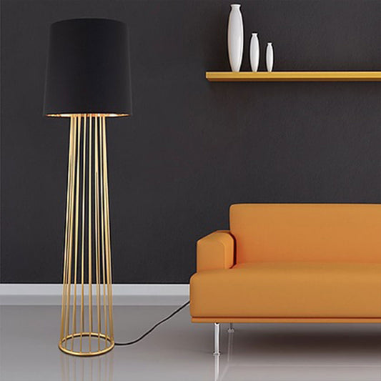 Floor Lamp, Cage Floor Lamp (Sizzling Lights), Standing Light, Black Lampshade with Golden Finish, Floor Lamp - IM14192