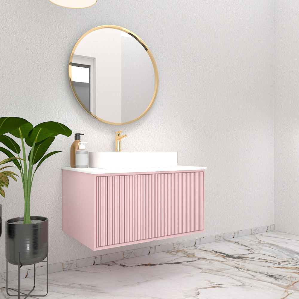 Vanity, Pink & White Color Vanity, Water Resistant Vanity, Vanity with White Corian Top, Vanity with Drawer, Wall Mounted Vanity, Vanity -IM142