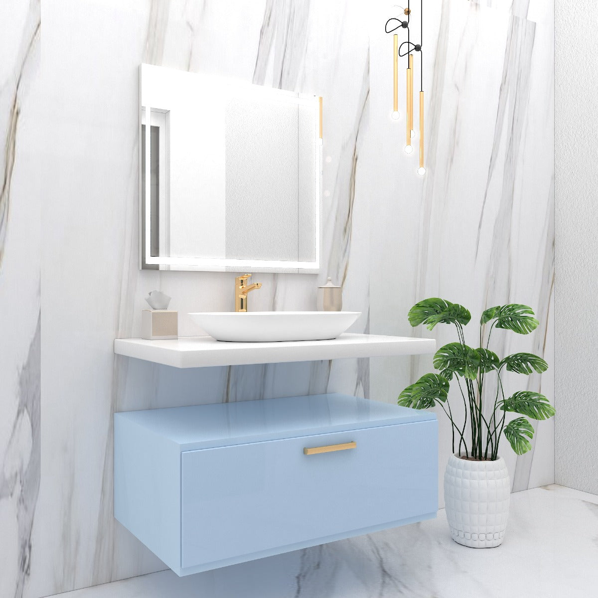 Vanity, Blue & white Vanity, Wooden Vanity, Vanity with Drawer, Vanity for Bathroom,   Wall Mounted Vanity, Vanity - IM143