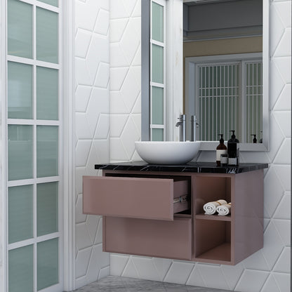 Vanity, Dusty Pink & Black Color Vanity, Vanity Top in Full Body Tile, Vanity with Drawer & Open Space, Wall Mounted Vanity, Vanity - IM145