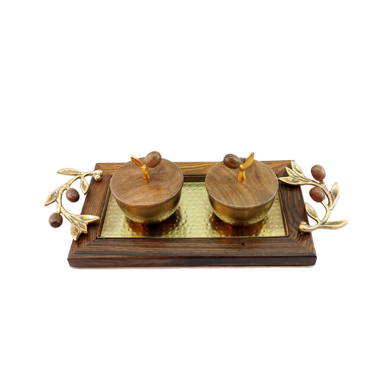 Table Accessory, Table Accessory in Metal & Wood, Table Accessory in Golden & Brown Color, Tray & Bowl for Table Accessory, Table Accessory - IM15063