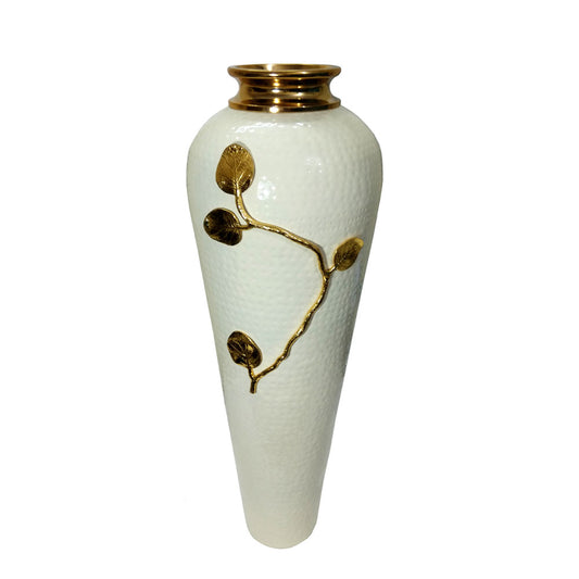 Vase, Vase with White & Golden Color, Vase for Metal, Vase for Home Decor, Vase - IM15093