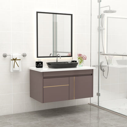 Vanity, Brown Color Vanity, White Corian Top, Vanity with Shutter, Wall Mounted Vanity, Vanity - IM150