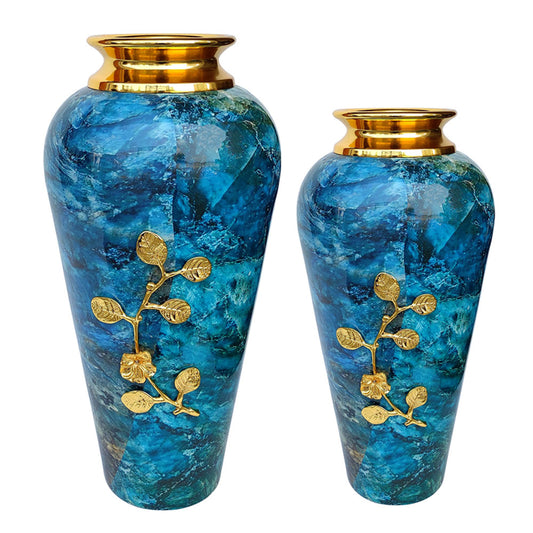 Vase, Vase with Blue & Golden Color, Vase for Metal, Vase for Home Decor, Vase - IM15106