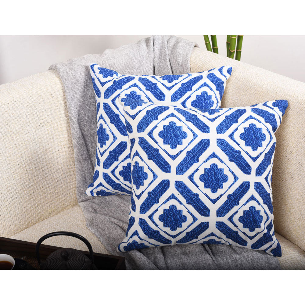 Cushion Cover, Pack Of 2 Cushion Cover, Cushion Cover in 16*16in, Cushion Cover for Living room, Cushion Cover with Blue & White Color, Cushion Cover - IM15160