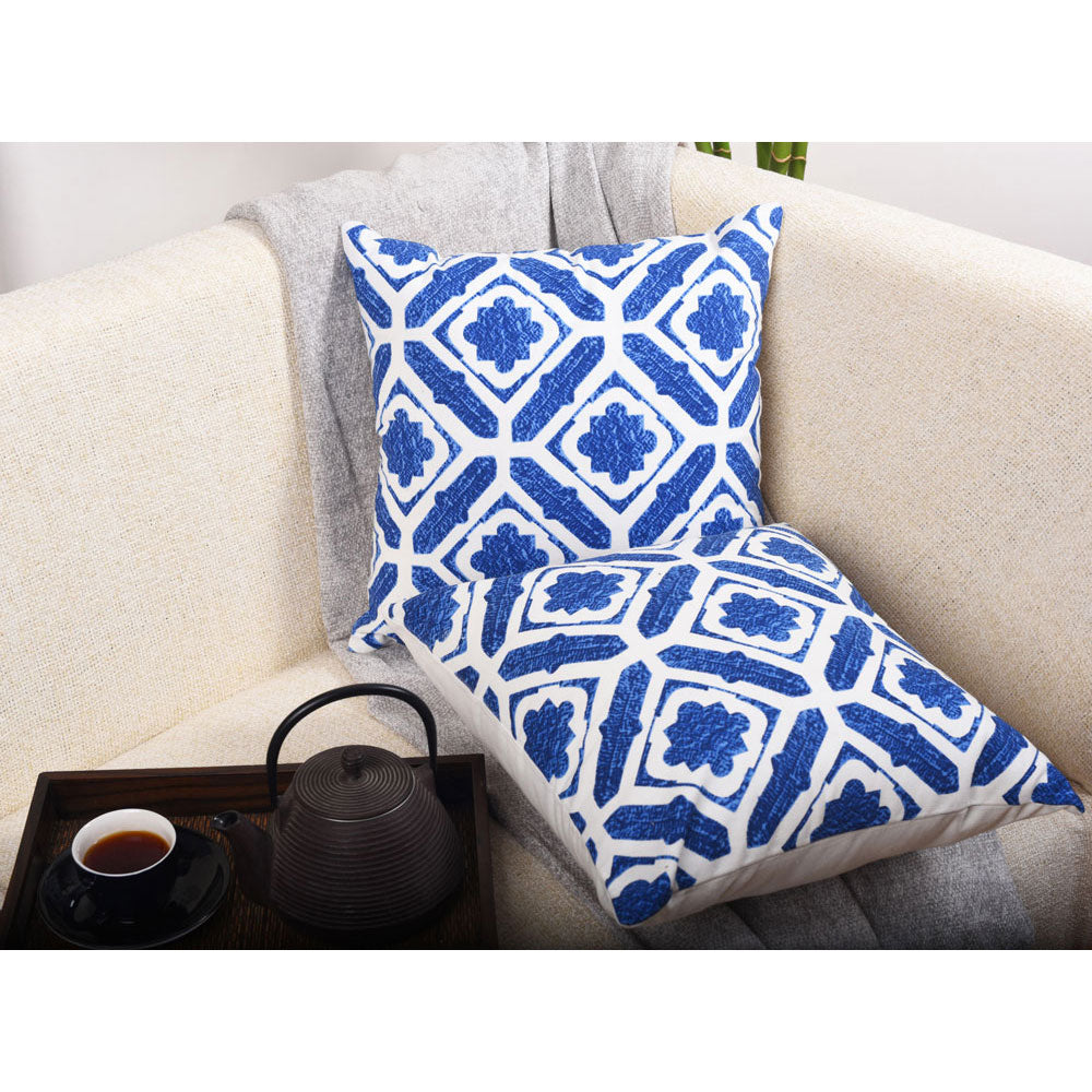 Cushion Cover, Pack Of 2 Cushion Cover, Cushion Cover in 16*16in, Cushion Cover for Living room, Cushion Cover with Blue & White Color, Cushion Cover - IM15160