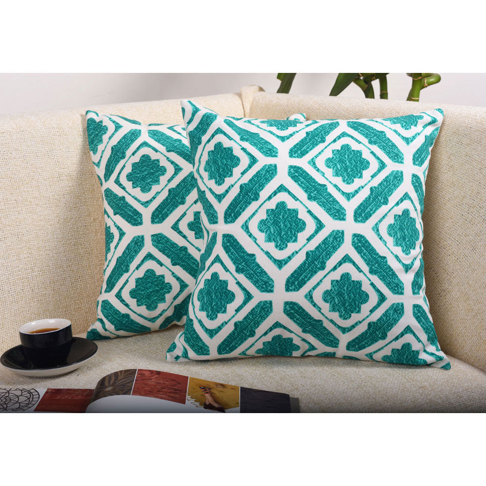 Cushion Cover, Pack Of 2 Cushion Cover, Cushion Cover in 16*16in, Cushion Cover for Living room, Cushion Cover with Green & White Color, Cushion Cover - IM15161