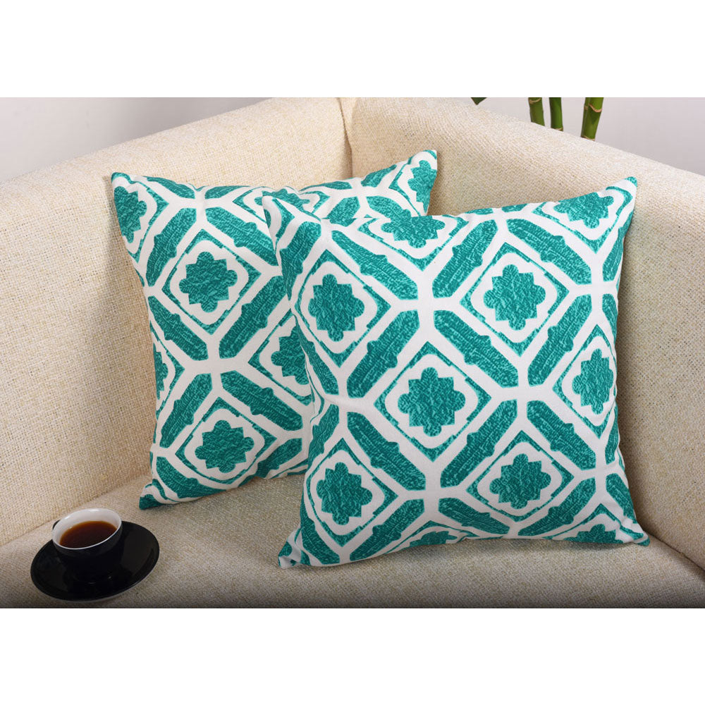 Cushion Cover, Pack Of 2 Cushion Cover, Cushion Cover in 16*16in, Cushion Cover for Living room, Cushion Cover with Green & White Color, Cushion Cover - IM15161