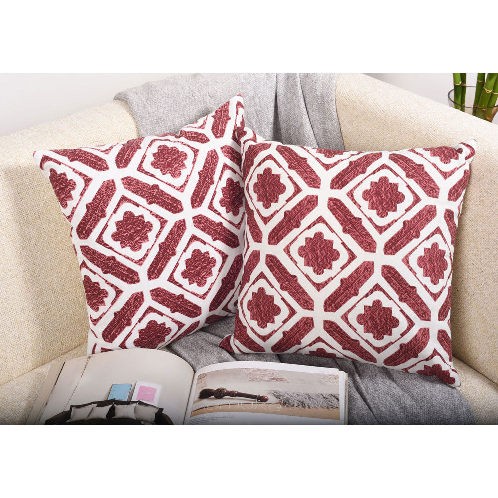 Cushion Cover, Pack Of 2 Cushion Cover, Cushion Cover in 16*16in, Cushion Cover for Living room, Cushion Cover with Red & White Color, Cushion Cover - IM15162