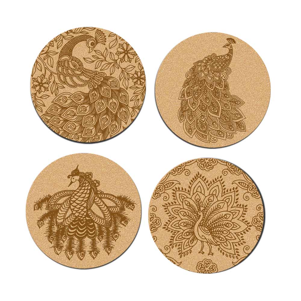 DIY Traditional and Floral Art MDF Wooden Coasters with Brush and Colors, Mandala Coasters, DIY Coastesr, Beige Color Coasters, Set OF 4 Coasters, Coasters & Plates - IM15169