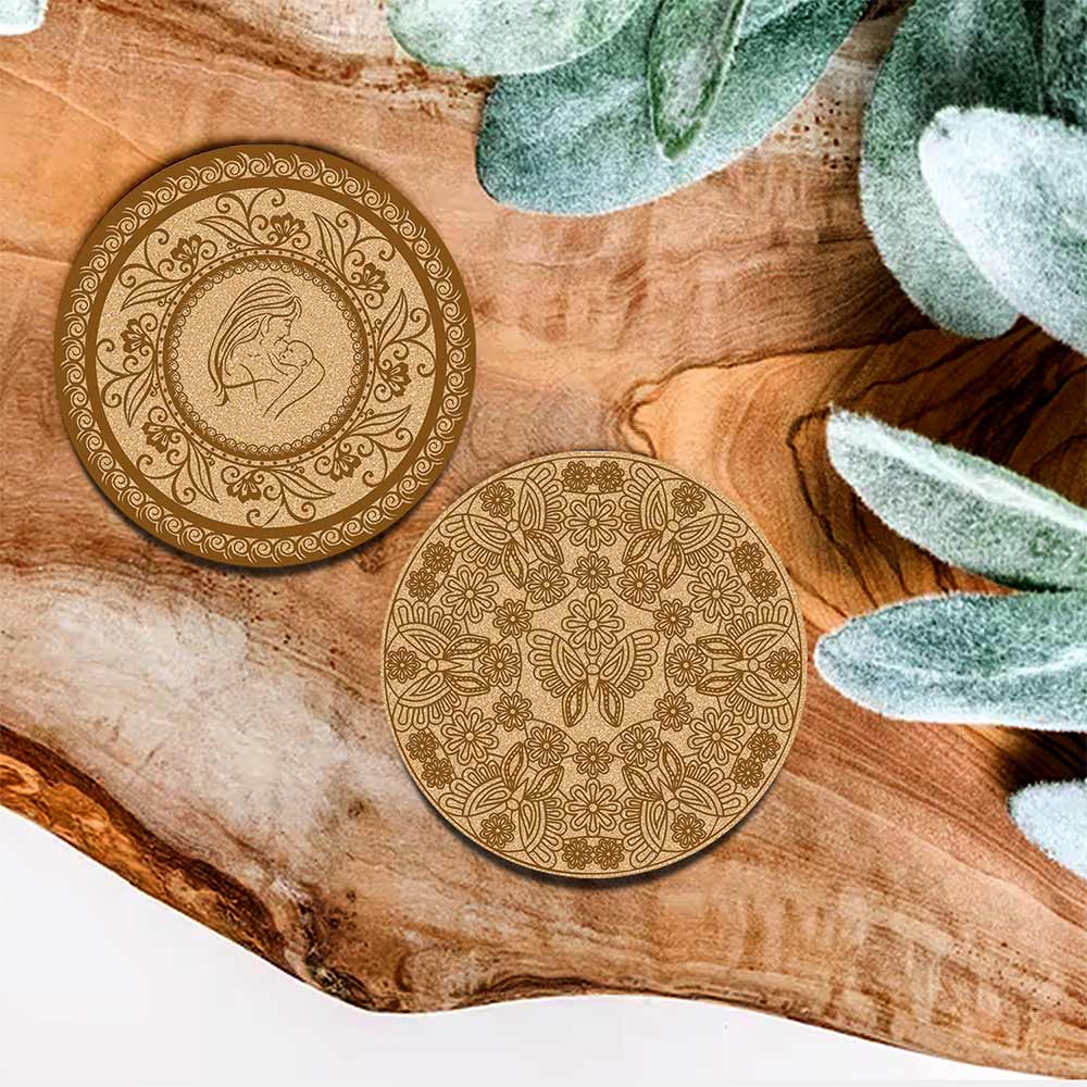 DIY Traditional and Floral Art MDF Wooden Coasters with Brush and Colors, Mandala Coasters, DIY Coastesr, Beige Color Coasters, Set OF 4 Coasters, Coasters & Plates - IM15170