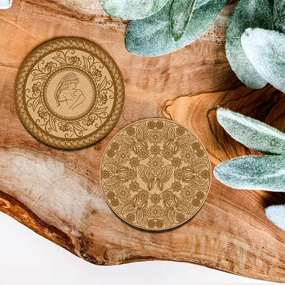 DIY Traditional and Floral Art MDF Wooden Coasters with Brush and Colors, Mandala Coasters, DIY Coastesr, Beige Color Coasters, Set OF 4 Coasters, Coasters & Plates - IM15170