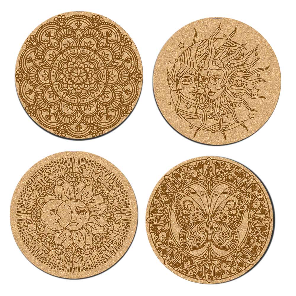 DIY Traditional and Floral Art MDF Wooden Coasters with Brush and Colors, Mandala Coasters, DIY Coastesr, Beige Color Coasters, Set OF 4 Coasters, Coasters & Plates - IM15171