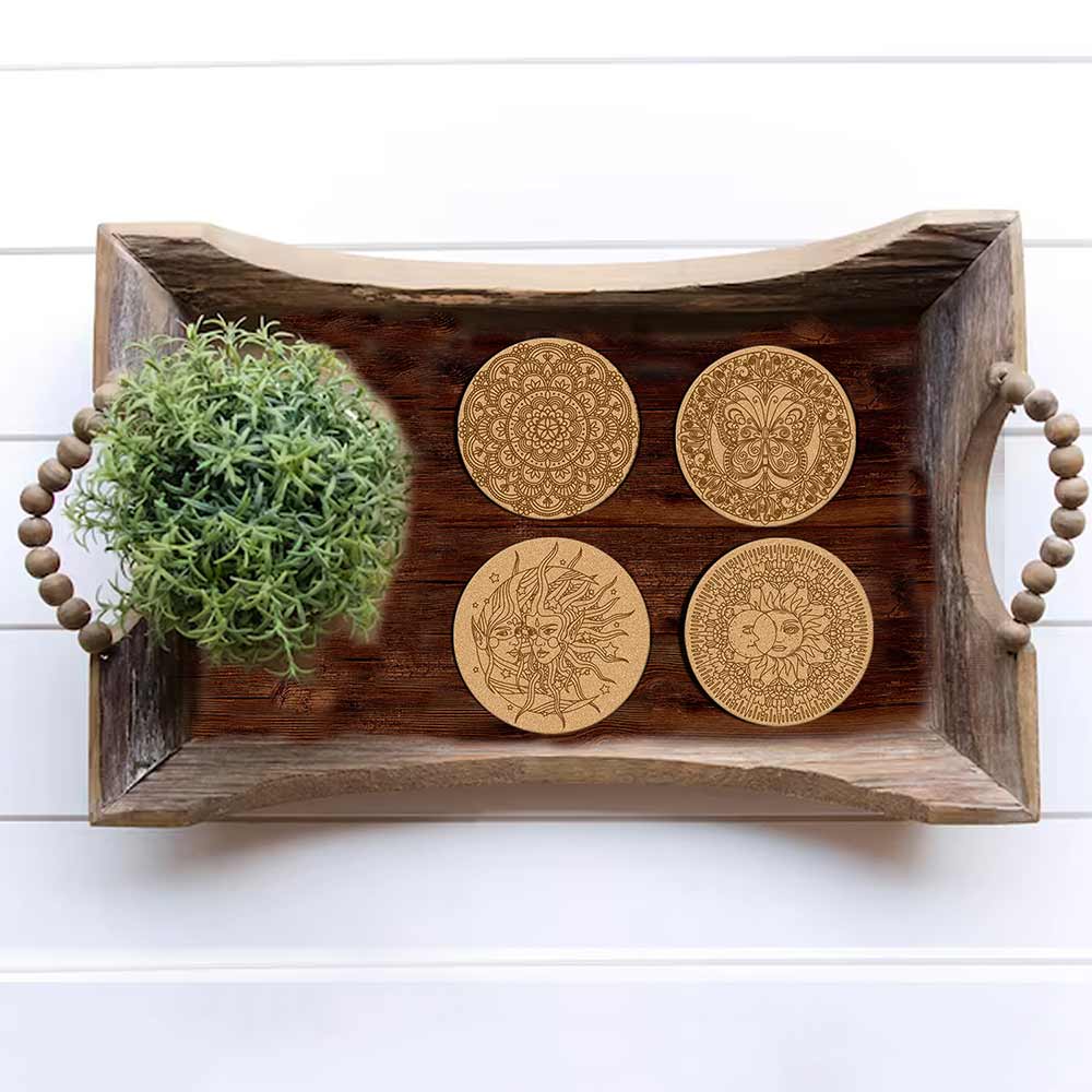 DIY Traditional and Floral Art MDF Wooden Coasters with Brush and Colors, Mandala Coasters, DIY Coastesr, Beige Color Coasters, Set OF 4 Coasters, Coasters & Plates - IM15171