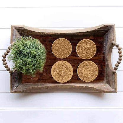 DIY Traditional and Floral Art MDF Wooden Coasters with Brush and Colors, Mandala Coasters, DIY Coastesr, Beige Color Coasters, Set OF 4 Coasters, Coasters & Plates - IM15171