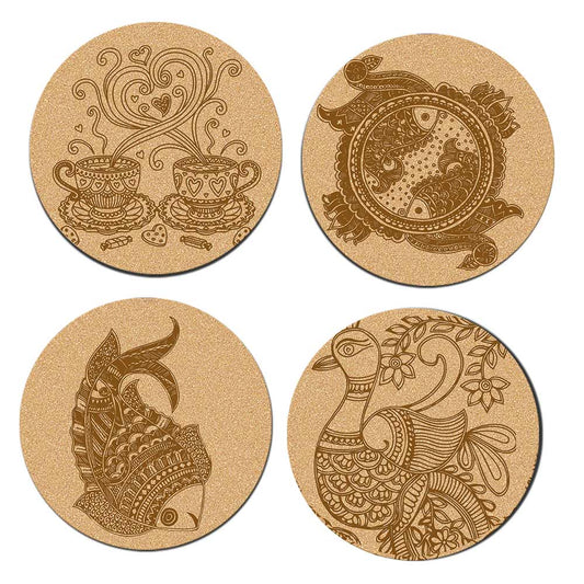 DIY Traditional and Floral Art MDF Wooden Coasters with Brush and Colors, Mandala Coasters, DIY Coastesr, Beige Color Coasters, Set OF 4 Coasters, Coasters & Plates - IM15172