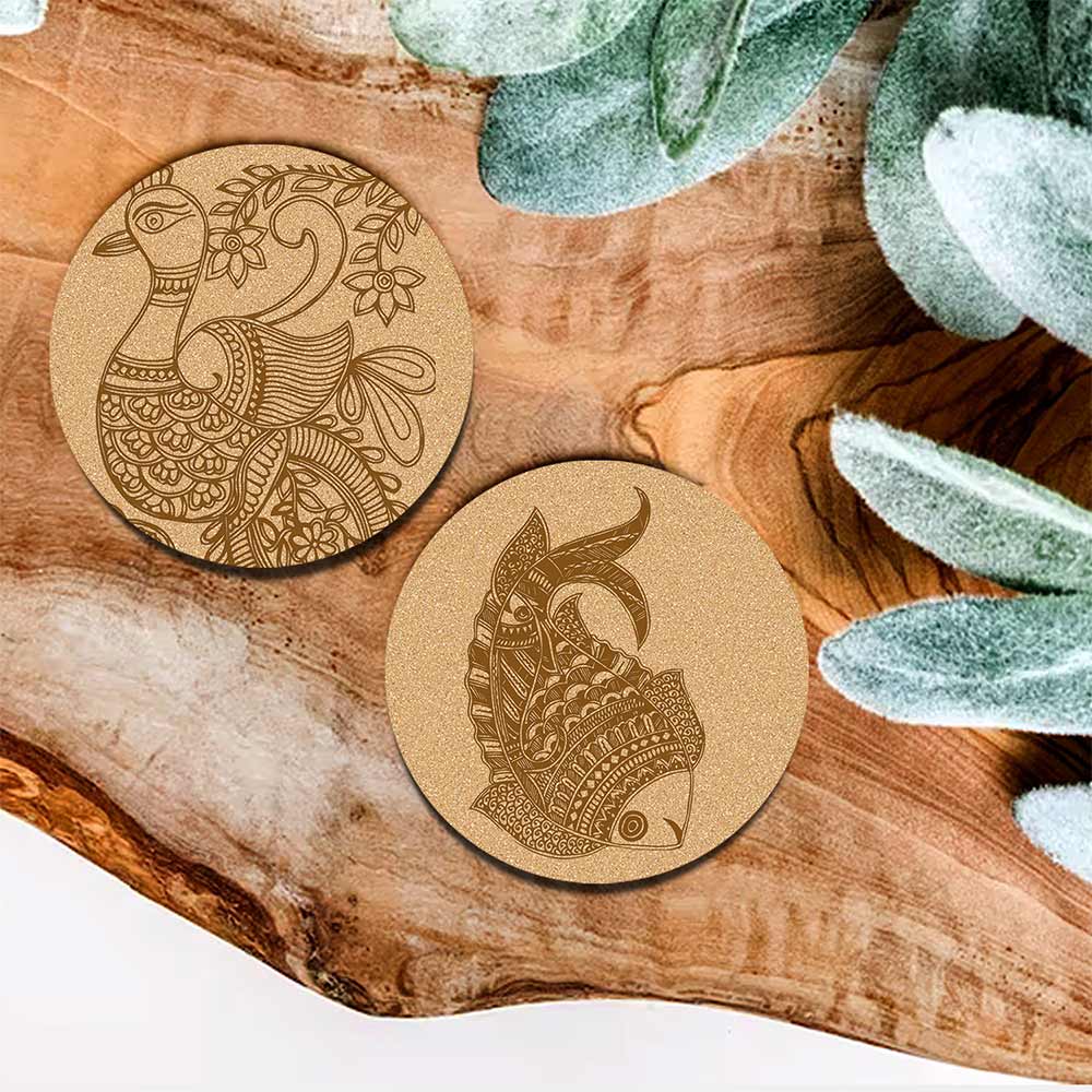 DIY Traditional and Floral Art MDF Wooden Coasters with Brush and Colors, Mandala Coasters, DIY Coastesr, Beige Color Coasters, Set OF 4 Coasters, Coasters & Plates - IM15172