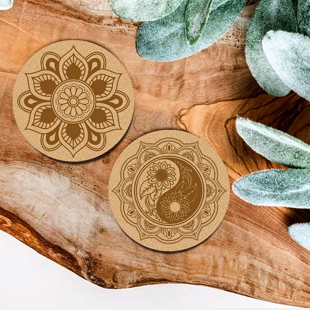 DIY Traditional and Floral Art MDF Wooden Coasters with Brush and Colors, Mandala Coasters, DIY Coastesr, Beige Color Coasters, Set OF 4 Coasters, Coasters & Plates - IM15173