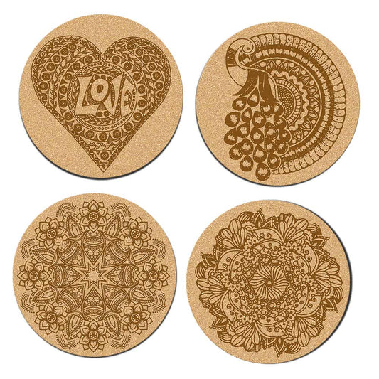 DIY Traditional and Floral Art MDF Wooden Coasters with Brush and Colors, Mandala Coasters, DIY Coastesr, Beige Color Coasters, Set OF 4 Coasters, Coasters & Plates - IM15174