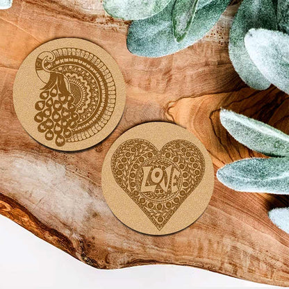 DIY Traditional and Floral Art MDF Wooden Coasters with Brush and Colors, Mandala Coasters, DIY Coastesr, Beige Color Coasters, Set OF 4 Coasters, Coasters & Plates - IM15174