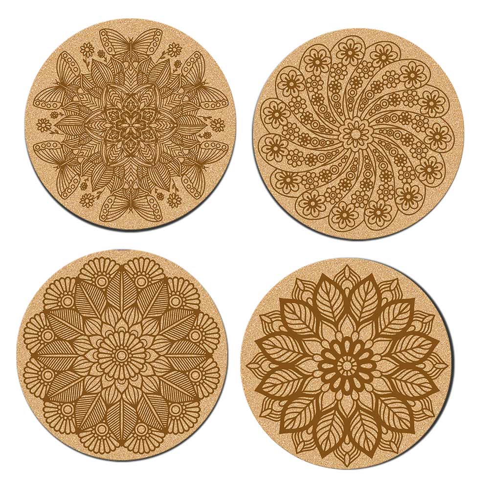 DIY Traditional and Floral Art MDF Wooden Coasters with Brush and Colors, Mandala Coasters, DIY Coastesr, Beige Color Coasters, Set OF 4 Coasters, Coasters & Plates - IM15175
