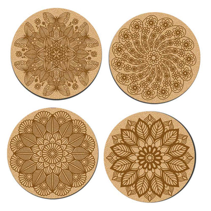 DIY Traditional and Floral Art MDF Wooden Coasters with Brush and Colors, Mandala Coasters, DIY Coastesr, Beige Color Coasters, Set OF 4 Coasters, Coasters & Plates - IM15175