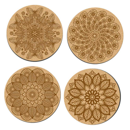 DIY Traditional and Floral Art MDF Wooden Coasters with Brush and Colors, Mandala Coasters, DIY Coastesr, Beige Color Coasters, Set OF 4 Coasters, Coasters & Plates - IM15175
