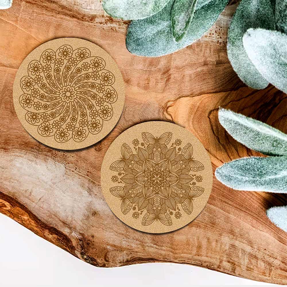 DIY Traditional and Floral Art MDF Wooden Coasters with Brush and Colors, Mandala Coasters, DIY Coastesr, Beige Color Coasters, Set OF 4 Coasters, Coasters & Plates - IM15175
