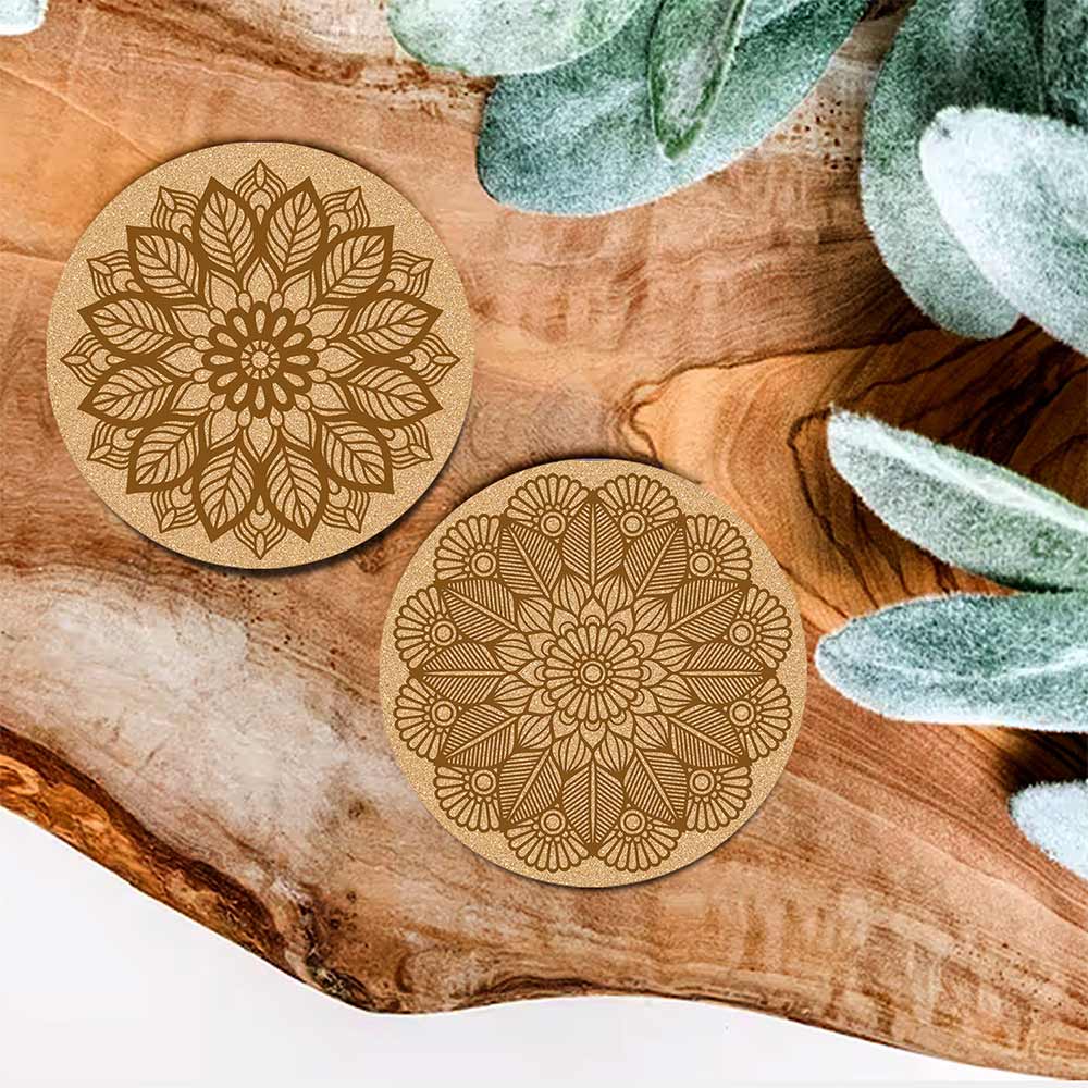 DIY Traditional and Floral Art MDF Wooden Coasters with Brush and Colors, Mandala Coasters, DIY Coastesr, Beige Color Coasters, Set OF 4 Coasters, Coasters & Plates - IM15175