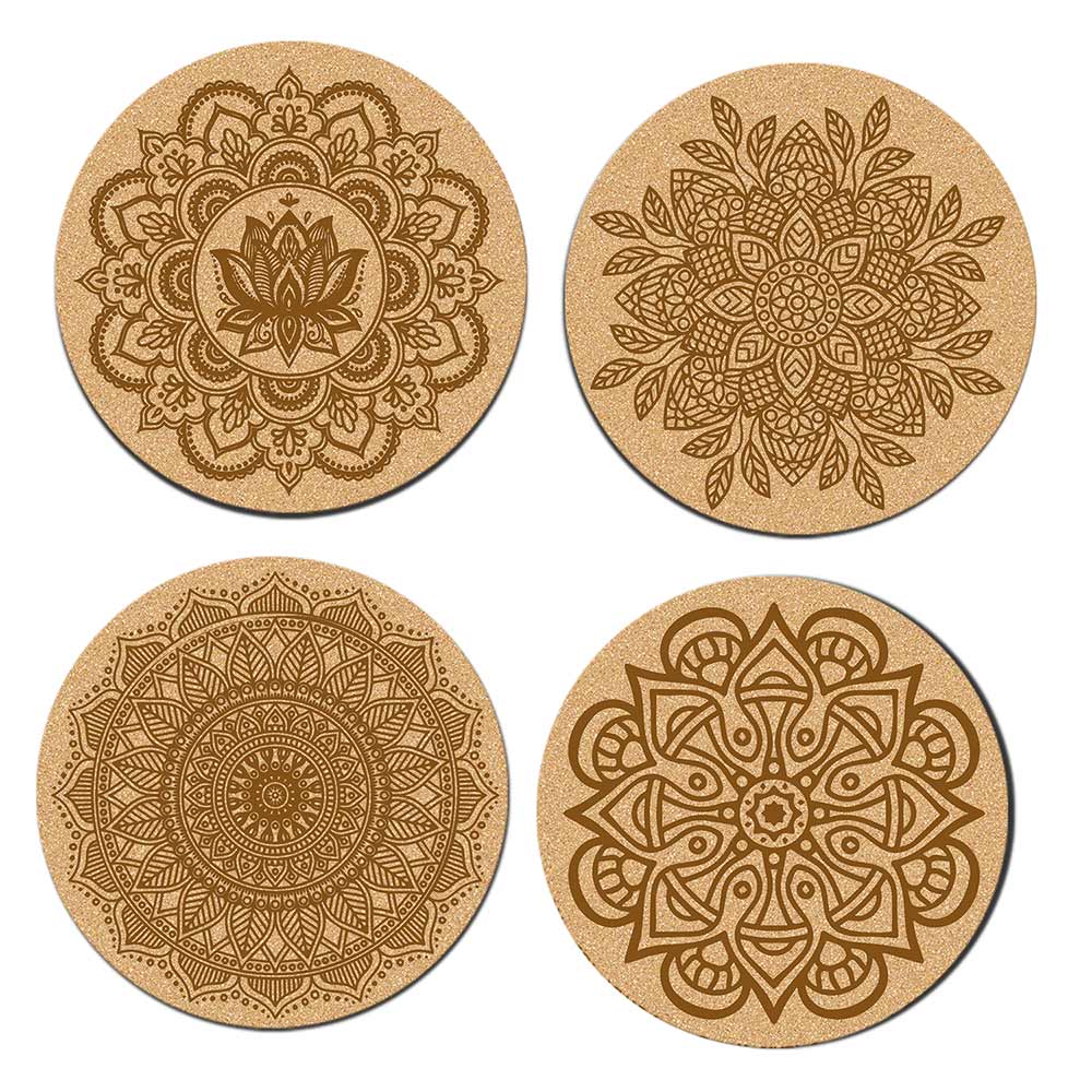 DIY Traditional and Floral Art MDF Wooden Coasters with Brush and Colors, Mandala Coasters, DIY Coastesr, Beige Color Coasters, Set OF 4 Coasters, Coasters & Plates - IM15176