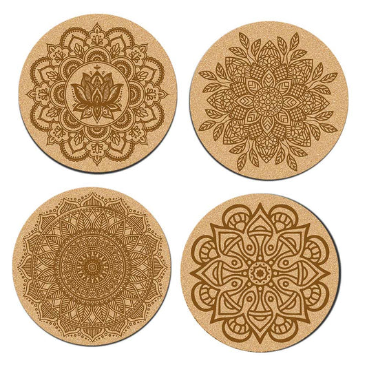 DIY Traditional and Floral Art MDF Wooden Coasters with Brush and Colors, Mandala Coasters, DIY Coastesr, Beige Color Coasters, Set OF 4 Coasters, Coasters & Plates - IM15176