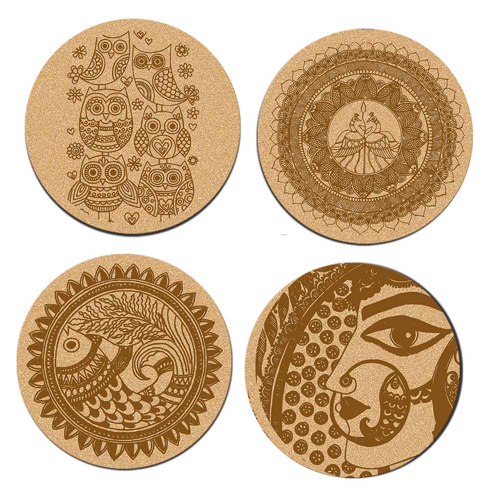 DIY Traditional and Floral Art MDF Wooden Coasters with Brush and Colors, Mandala Coasters, DIY Coastesr, Beige Color Coasters, Set OF 4 Coasters, Coasters & Plates - IM15177