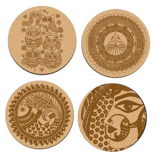 DIY Traditional and Floral Art MDF Wooden Coasters with Brush and Colors, Mandala Coasters, DIY Coastesr, Beige Color Coasters, Set OF 4 Coasters, Coasters & Plates - IM15177