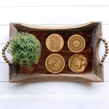 DIY Traditional and Floral Art MDF Wooden Coasters with Brush and Colors, Mandala Coasters, DIY Coastesr, Beige Color Coasters, Set OF 4 Coasters, Coasters & Plates - IM15177