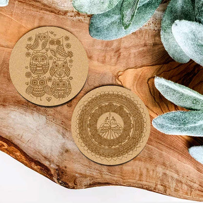 DIY Traditional and Floral Art MDF Wooden Coasters with Brush and Colors, Mandala Coasters, DIY Coastesr, Beige Color Coasters, Set OF 4 Coasters, Coasters & Plates - IM15177
