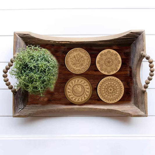 DIY Traditional and Floral Art MDF Wooden Coasters with Brush and Colors, Mandala Coasters, DIY Coastesr, Beige Color Coasters, Set OF 4 Coasters, Coasters & Plates - IM15178