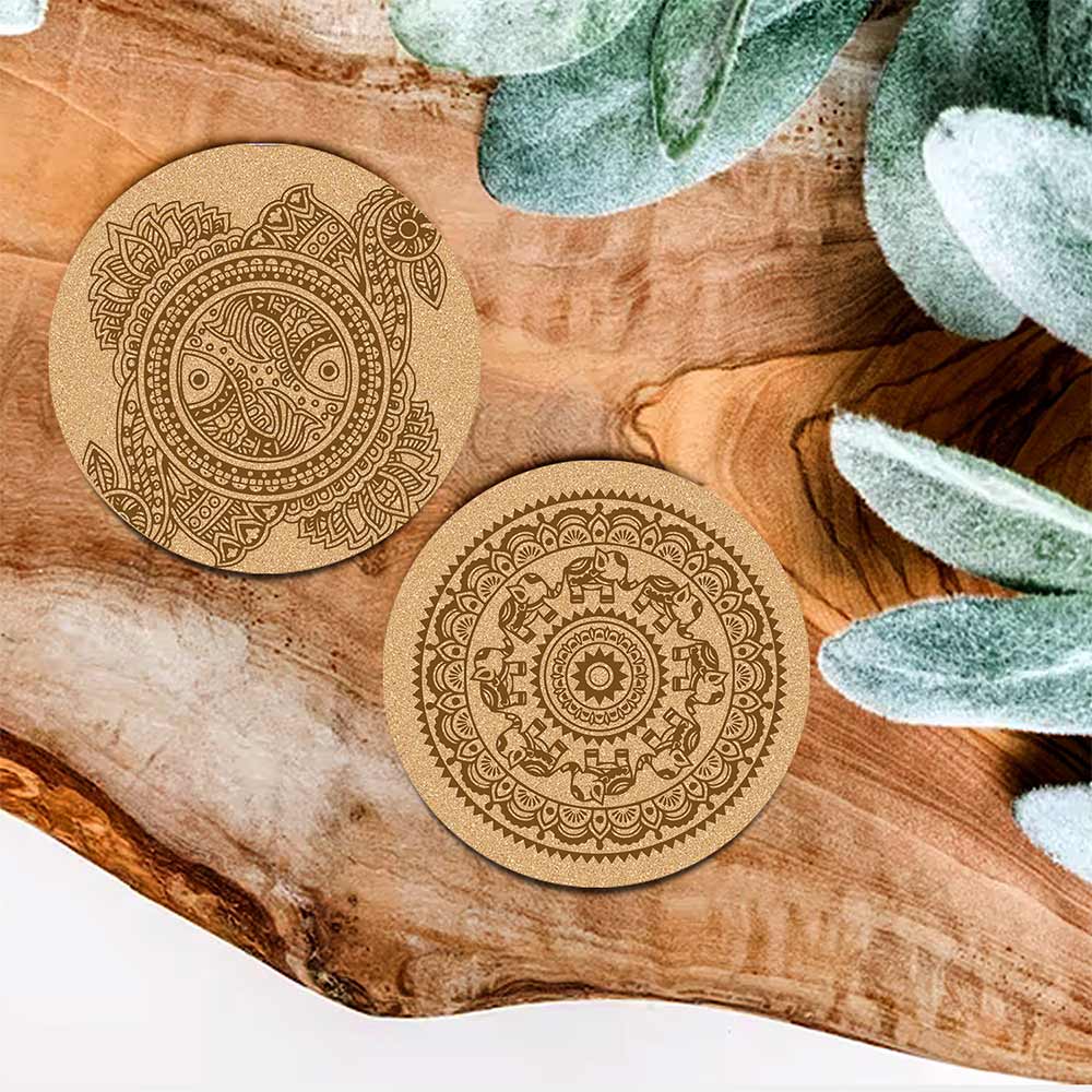 DIY Traditional and Floral Art MDF Wooden Coasters with Brush and Colors, Mandala Coasters, DIY Coastesr, Beige Color Coasters, Set OF 4 Coasters, Coasters & Plates - IM15179
