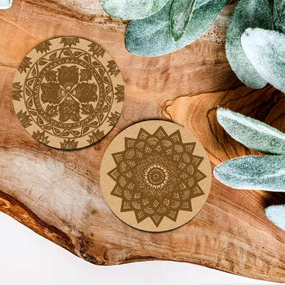 DIY Traditional and Floral Art MDF Wooden Coasters with Brush and Colors, Mandala Coasters, DIY Coastesr, Beige Color Coasters, Set OF 4 Coasters, Coasters & Plates - IM15180