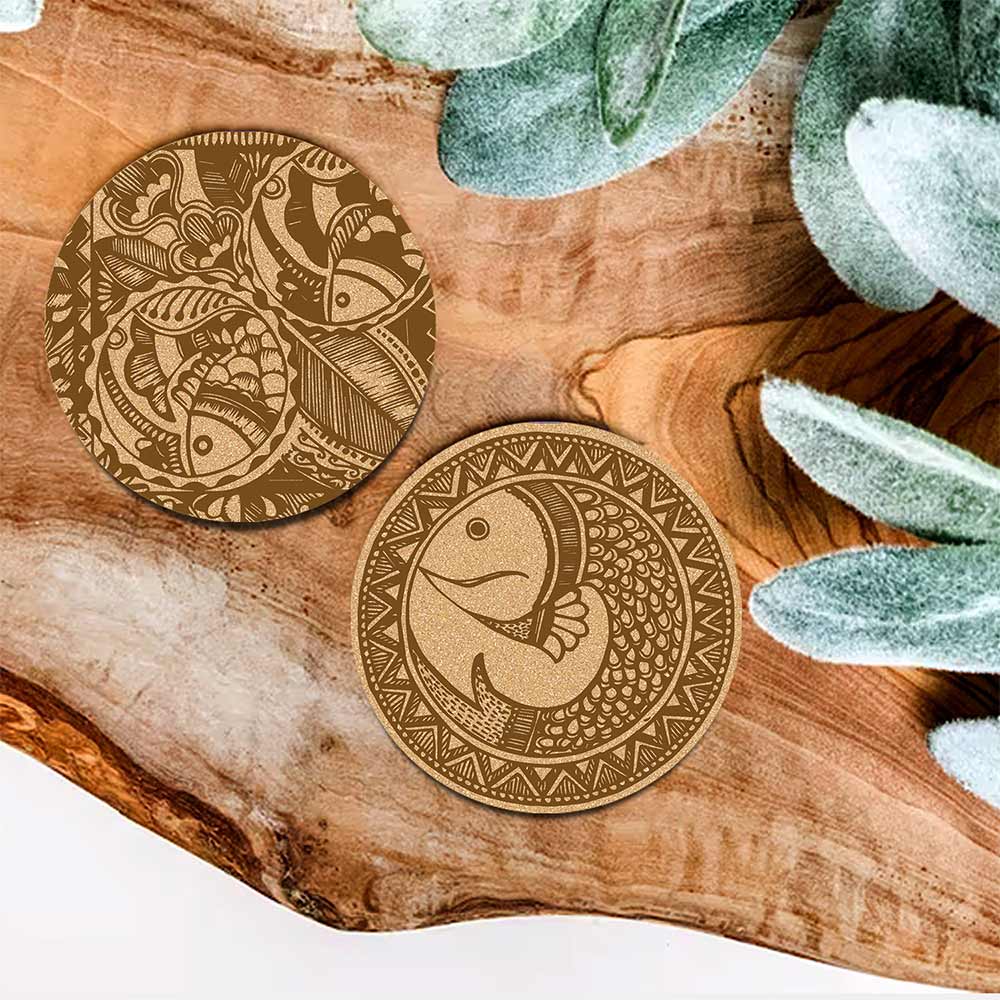 DIY Traditional and Floral Art MDF Wooden Coasters with Brush and Colors, Mandala Coasters, DIY Coastesr, Beige Color Coasters, Set OF 4 Coasters, Coasters & Plates - IM15180