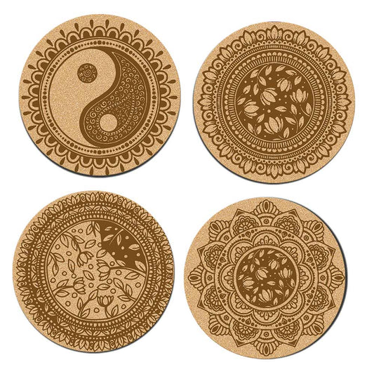 DIY Traditional and Floral Art MDF Wooden Coasters with Brush and Colors, Mandala Coasters, DIY Coastesr, Beige Color Coasters, Set OF 4 Coasters, Coasters & Plates - IM15181