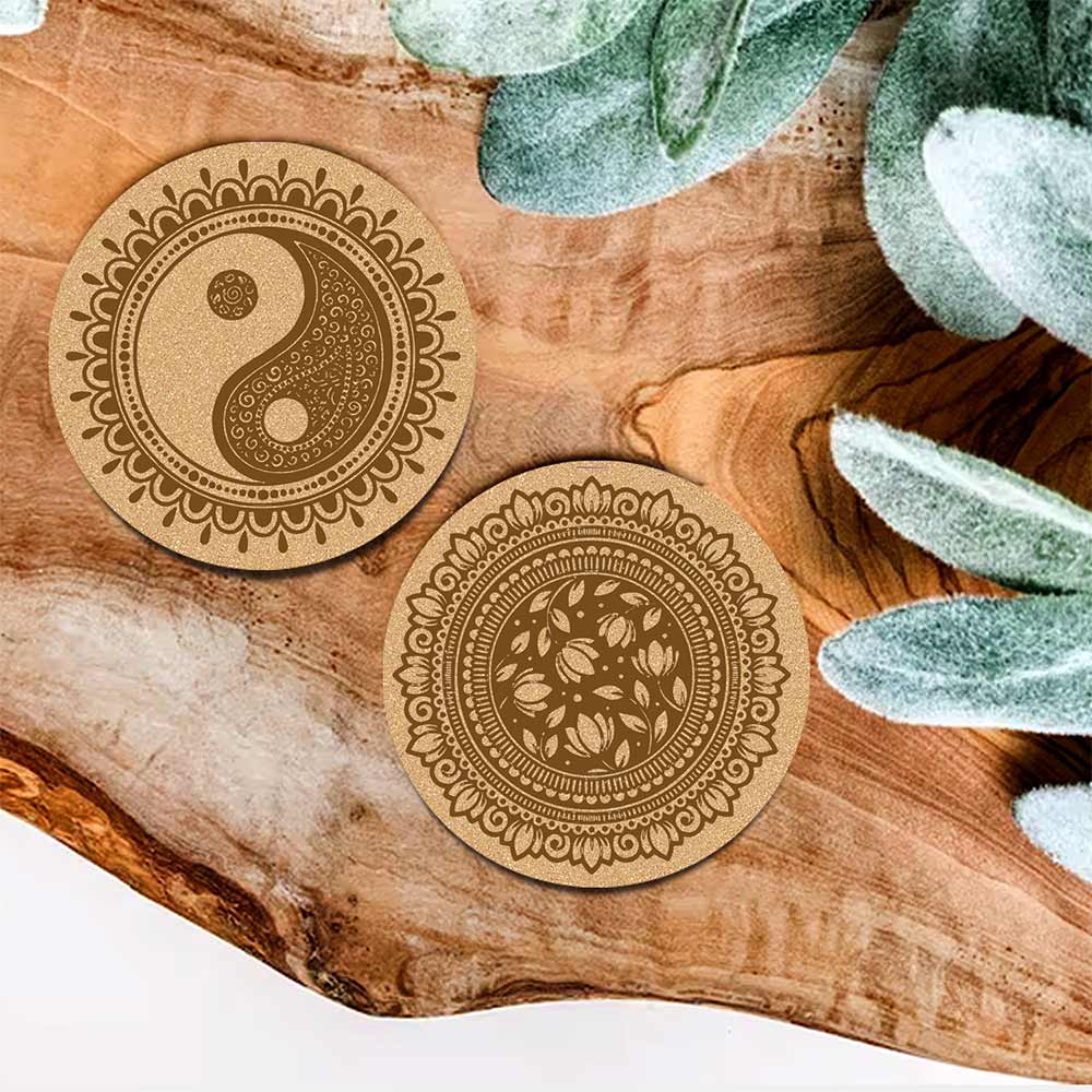 DIY Traditional and Floral Art MDF Wooden Coasters with Brush and Colors, Mandala Coasters, DIY Coastesr, Beige Color Coasters, Set OF 4 Coasters, Coasters & Plates - IM15181