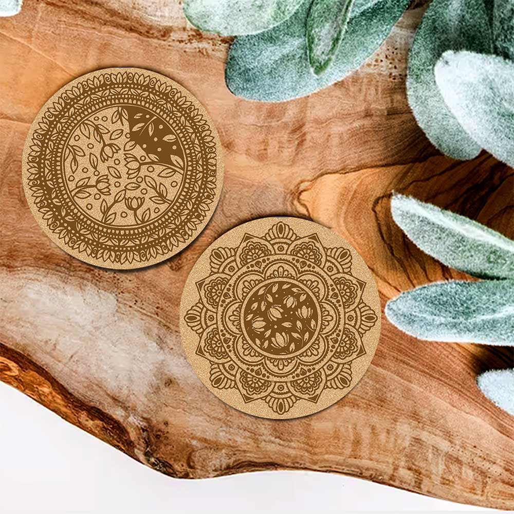 DIY Traditional and Floral Art MDF Wooden Coasters with Brush and Colors, Mandala Coasters, DIY Coastesr, Beige Color Coasters, Set OF 4 Coasters, Coasters & Plates - IM15181