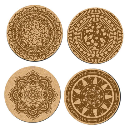 DIY Traditional and Floral Art MDF Wooden Coasters with Brush and Colors, Mandala Coasters, DIY Coastesr, Beige Color Coasters, Set OF 4 Coasters, Coasters & Plates - IM15182