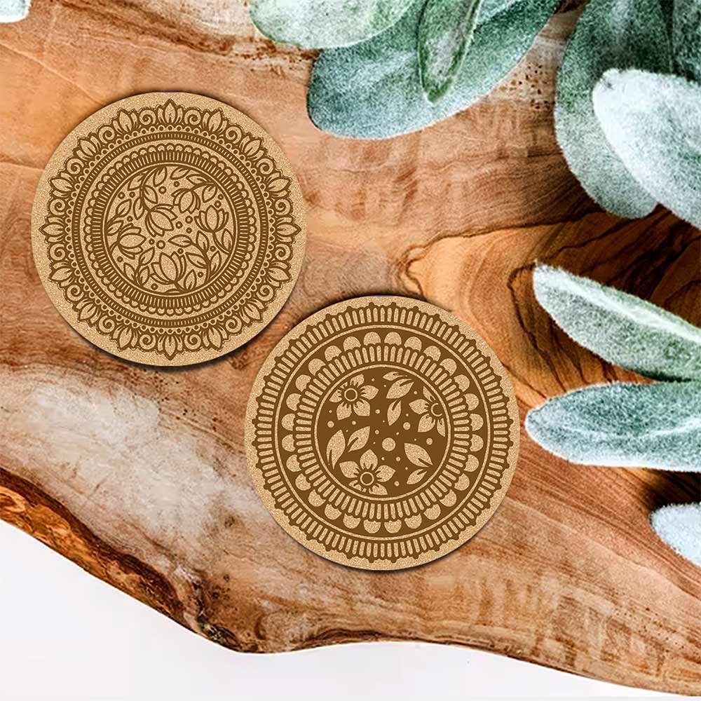 DIY Traditional and Floral Art MDF Wooden Coasters with Brush and Colors, Mandala Coasters, DIY Coastesr, Beige Color Coasters, Set OF 4 Coasters, Coasters & Plates - IM15182