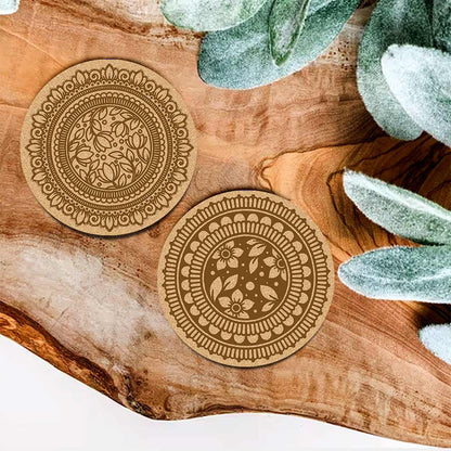 DIY Traditional and Floral Art MDF Wooden Coasters with Brush and Colors, Mandala Coasters, DIY Coastesr, Beige Color Coasters, Set OF 4 Coasters, Coasters & Plates - IM15182